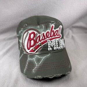 Baseball Mom Army Hat‎ Womens Green Strapback Cadet Cap Embroidered Rhinestone